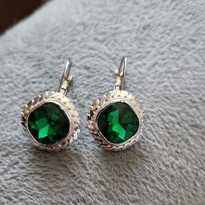 Source Unknown Silver Earrings with Green Gemstones